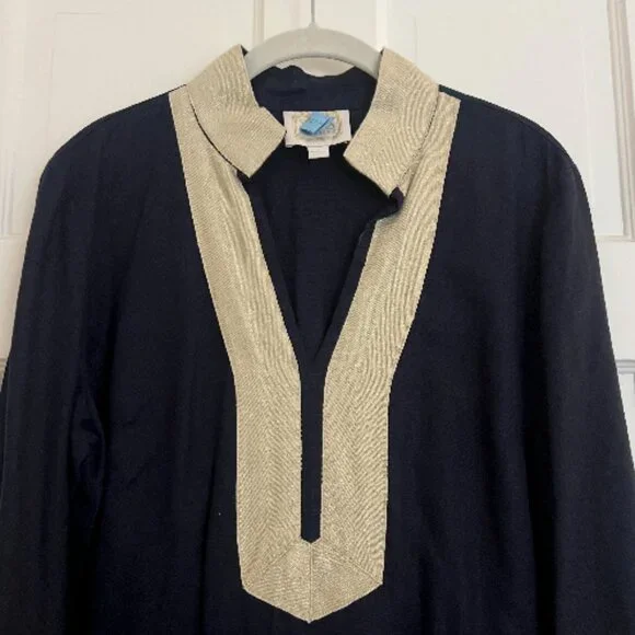 Sail to Sable Navy Blue Gold Linen Tunic Dress - Picture 6 of 6